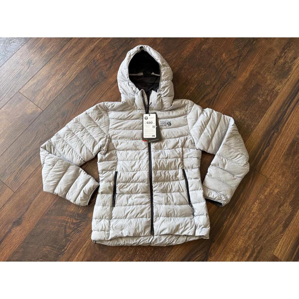 NEW Mountain Hardwear Women's Deloro Down Full Zip Hoody Light Grey SZ XS